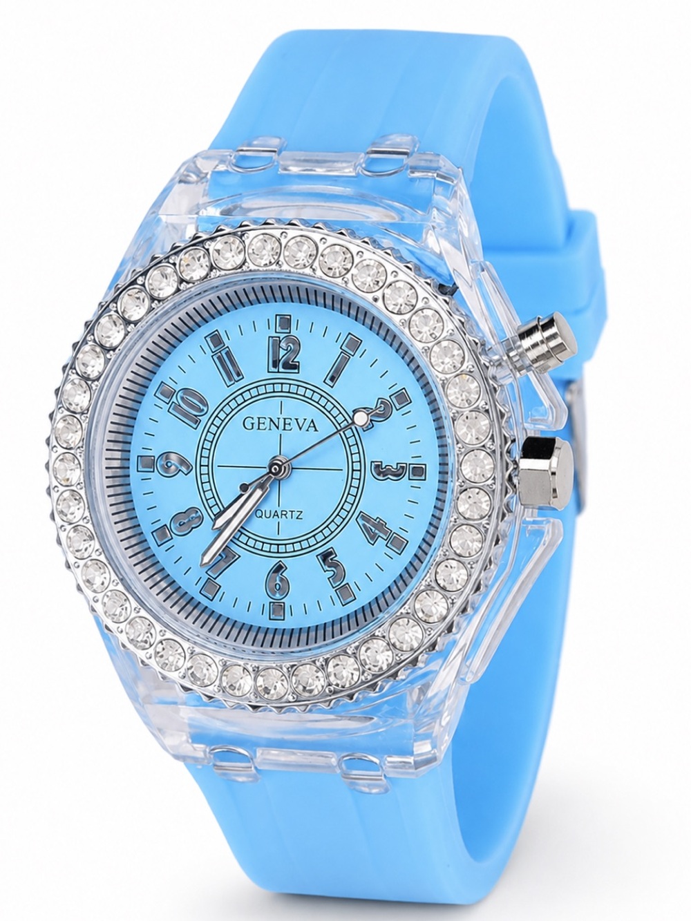 Iced Out LED Watch Blue Silicone Band Simulated Diamond Bustdown Insane Shine